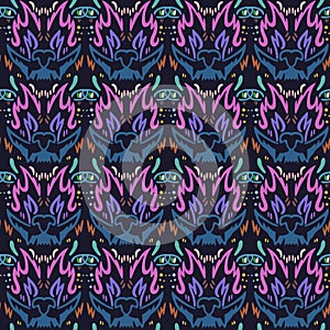 Regular psychedelic pattern with crying wolf heads.