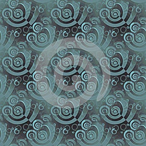 Regular spirals pattern pale green gray overlaying shifty blurred
