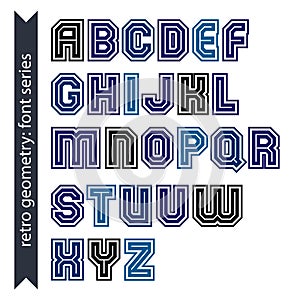 Regular stylish font with straight lines only. Triple sans serif