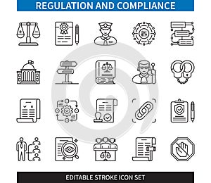 Regulation and Compliance editable stroke icon set