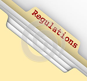 Regulations Word Red Ink File Manila Folder Tab Documents