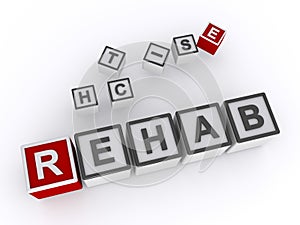 rehab word block on white