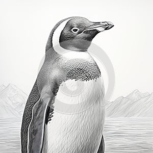 Hyper-realistic Penguin Pencil Drawing With Depth-defying Murals photo