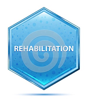 Rehabilitation crystal blue hexagon button