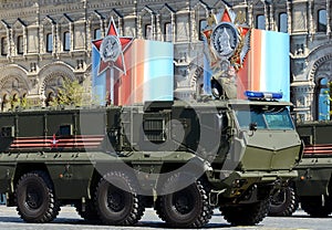 Rehearsal celebration of the 72th anniversary of the Victory Day WWII. Mine-Resistant Ambush Protected MRAP armored vehicles T