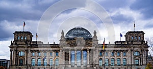 Reichstag building in Berlin, Germany. Dedication on the frieze means