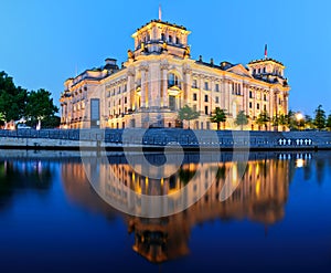 Reichstag building in Berlin, Germany, at night