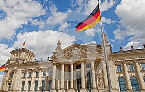 Reichstag building, seat of the German Parliament Deutscher Bundestag in Berlin, Germany .