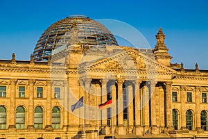 Reichstag building at sunset, Berlin, Germany photo