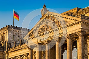 Reichstag building at sunset, Berlin, Germany photo