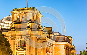 Reichstag and Bundestag Dome at night, Berlin