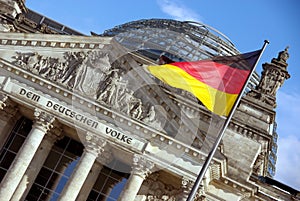 Reichstag with German Flag, Berlin, Germany (Bundestag)