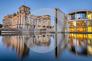 The Reichstag and the Paul-Loebe-Haus at dawn