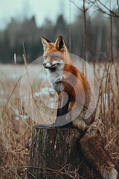 Reign of the City Rogue: A Fierce Red Fox on a Stump Throne