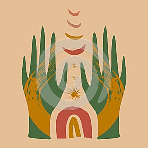 Reiki hand healing energy magical vector illustration