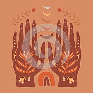 Reiki hand healing energy magical vector illustration