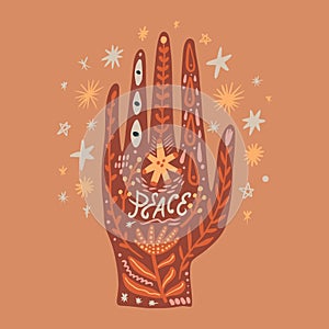 Reiki hand healing energy magical vector illustration