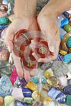 Reiki Healer offering set of Carnelian Palm Stones