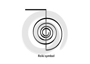 Reiki symbol infographic logo icon, a sacred sign. Spiritual energy. Alternative medicine. Esoteric mystical spiral, black tattoo