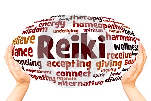 Reiki word cloud hand sphere concept