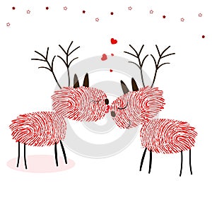 Rein Deers with finger prints Happy new year greeting card vector photo