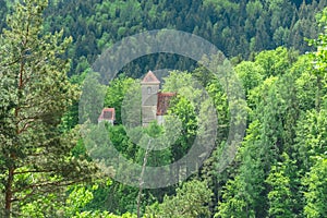 Rein - Scenic view of small church surrounded by lush green forest land in Grazer Bergland, Prealps East of the Mur, Styria photo