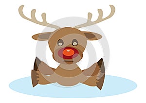Reindeer and accident on ice, cartoon christmas card