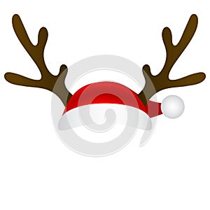 Reindeer antlers and santa claus cap mask template on white background. Vector illustration for design