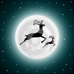 Reindeer and baby deer jumping