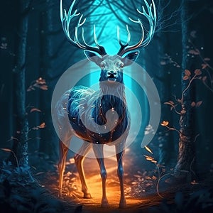 A reindeer with big antlers and all glowing Generative AI