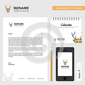 Reindeer Business Letterhead, Calendar 2019 and Mobile app design vector template