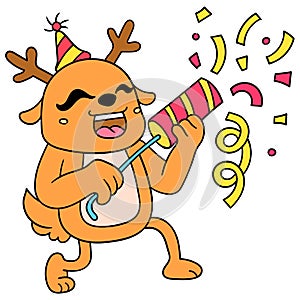 Reindeer celebrating a surprise birthday party. doodle icon image kawaii