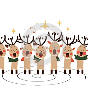 Reindeer choir singing Christmas carols with scarfs vector graphics