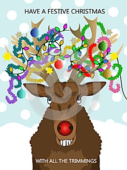Reindeer Christmas card with decorative antlers