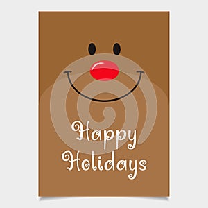 Reindeer Christmas Card. Happy Holidays Design. Red-nose Reindeer Card