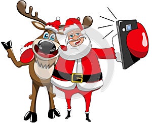 Reindeer Christmas Santa Claus Selfie Hug Isolated