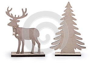 Reindeer and Christmas tree design elements isolated on white background, Clipping path included