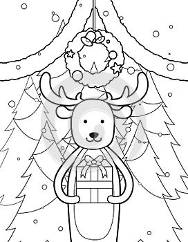 reindeer christmas winter coloring book page