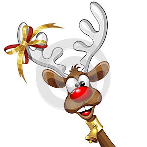 Reindeer Cute and Happy peeking Christmas Cartoon Character Vector Illustration isolated on white