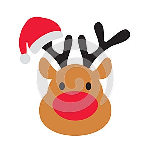 Reindeer Face with Santa Claus Hat Vector