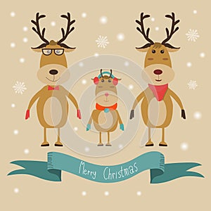 Reindeer family merry christmas banner vector. illustration EPS1