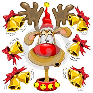 Reindeer Fun Christmas Cartoon with Bells photo