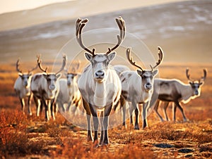 Reindeer grazes in the polar photo