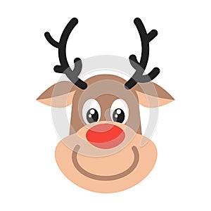Reindeer head christmas flat style design vector illustration icon sign isolated on white background.