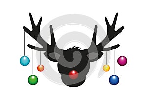 Reindeer head with colorful christmas tree balls