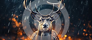 A reindeer in the jungle. Dramatic scene. Generative Ai