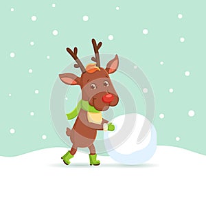 Reindeer making a snowman