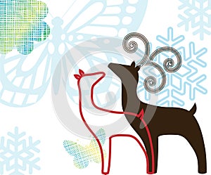 Reindeer pair with graphic elements