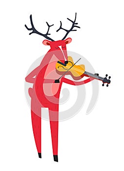 Reindeer playing violin and animal with music instrument