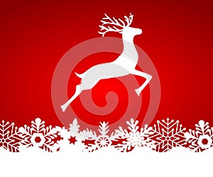 Reindeer on red background with snowflakes